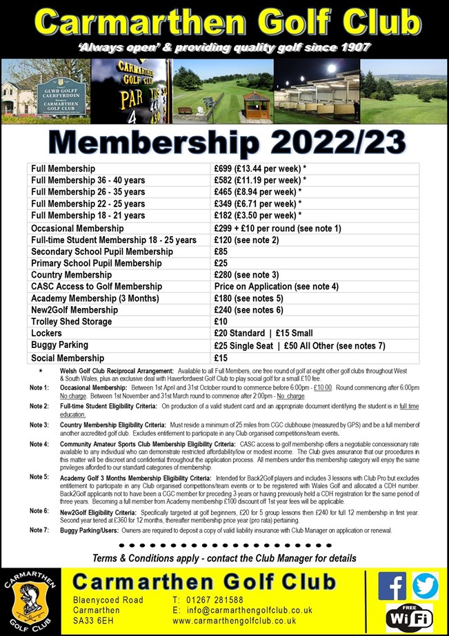 Membership at Carmarthen Golf Club